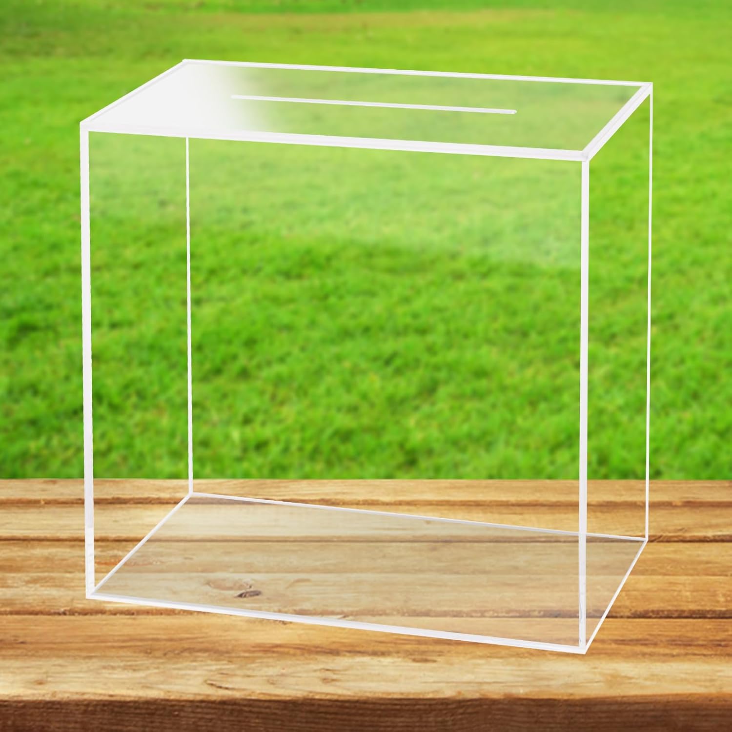 Fowecelt Clear Acrylic Wedding Card Box, Large DIY Card Box Blank No Print for Wedding Reception, Graduation Party, Bridal Shower, Keepsake Party Favor, Cosmetic Home Decor (10 x10 x 5.5 Inch)